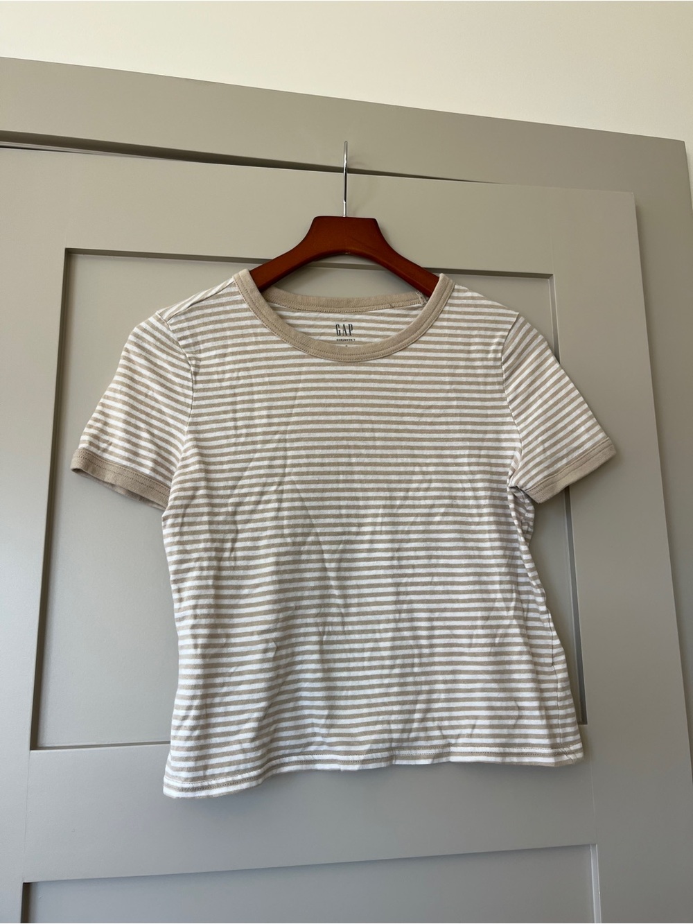 GAP Beige and White Striped Crop Tee